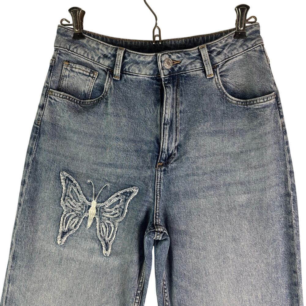 H&M Baggy Bootcut Leg Butterfly Pattern Youth Jeans Size 20